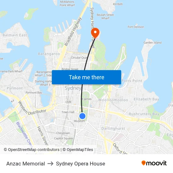 Anzac Memorial to Sydney Opera House map