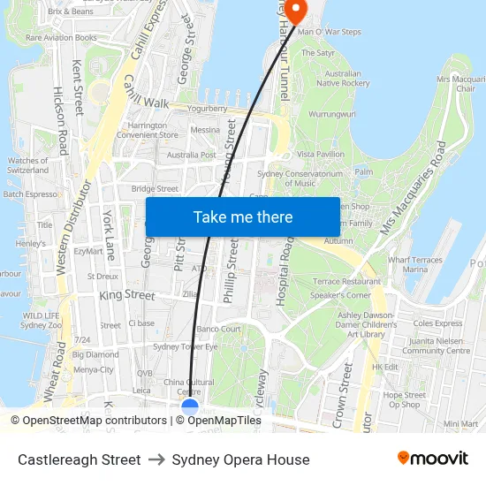 Castlereagh Street to Sydney Opera House map