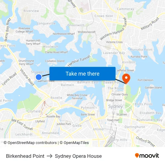 Birkenhead Point to Sydney Opera House map