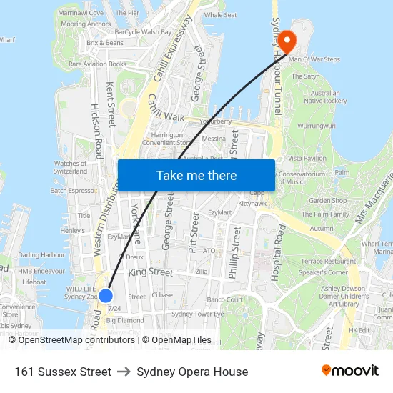 161 Sussex Street to Sydney Opera House map
