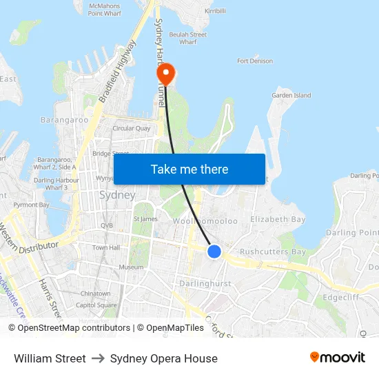 William Street to Sydney Opera House map