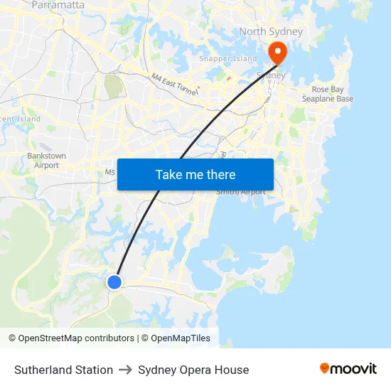Sutherland Station to Sydney Opera House map