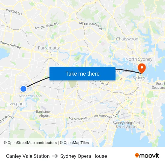 Canley Vale Station to Sydney Opera House map