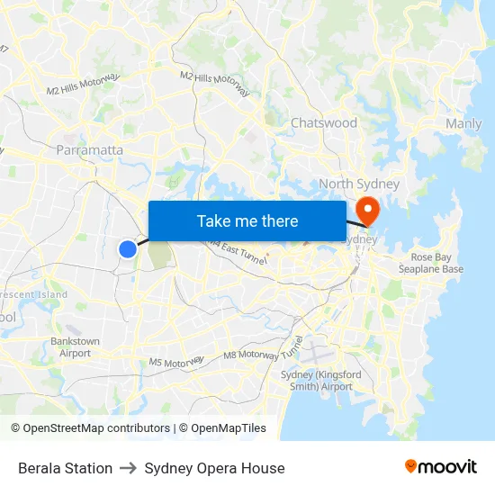 Berala Station to Sydney Opera House map