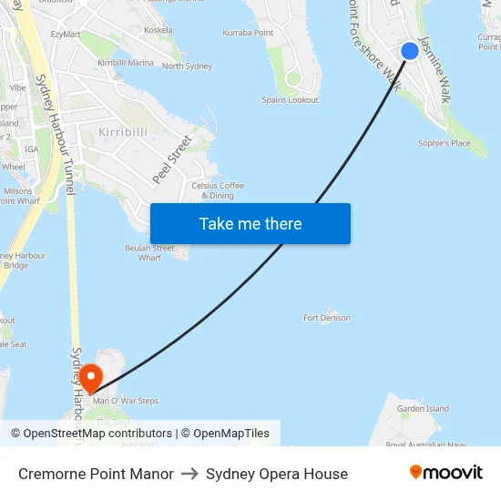 Cremorne Point Manor to Sydney Opera House map