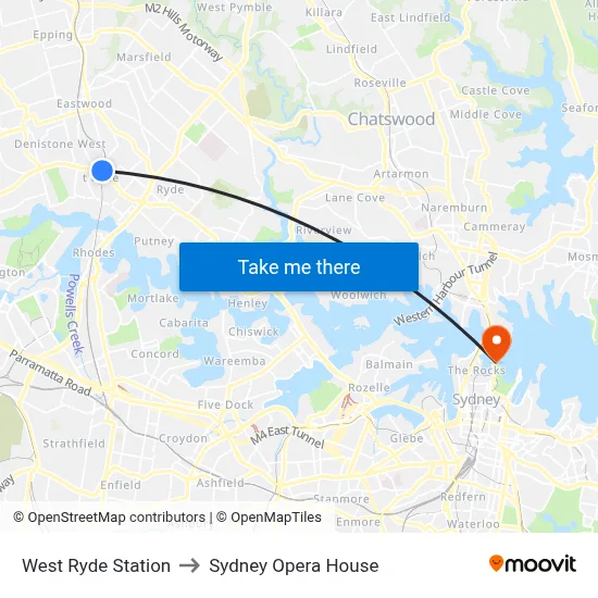 West Ryde Station to Sydney Opera House map