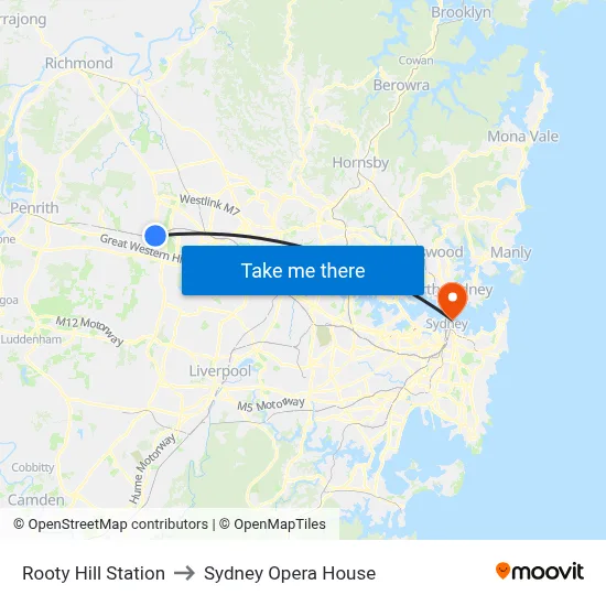 Rooty Hill Station to Sydney Opera House map