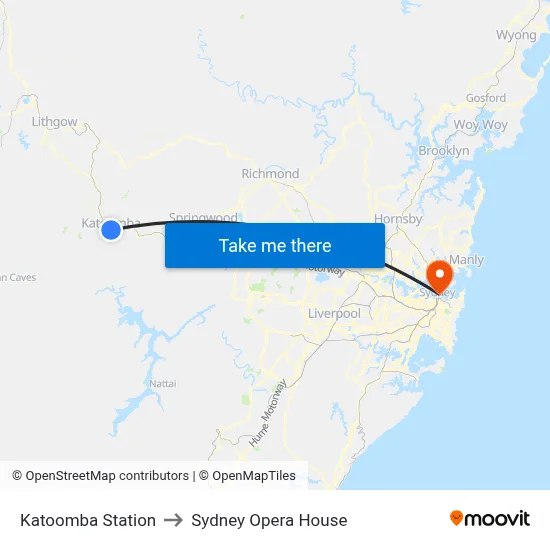 Katoomba Station to Sydney Opera House map