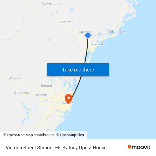 Victoria Street Station to Sydney Opera House map
