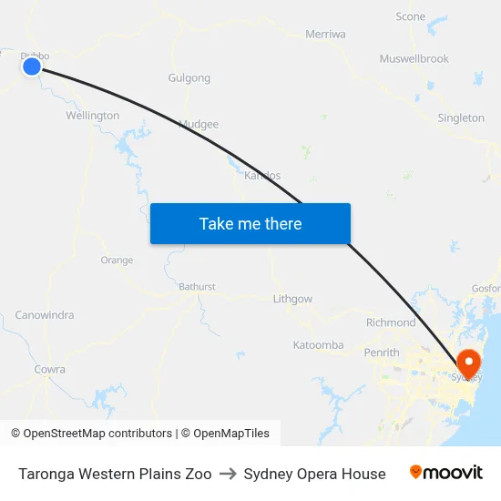 Taronga Western Plains Zoo to Sydney Opera House map