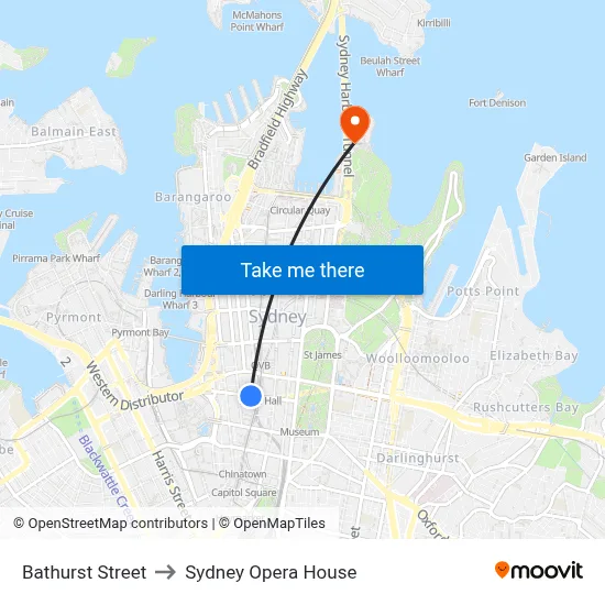 Bathurst Street to Sydney Opera House map