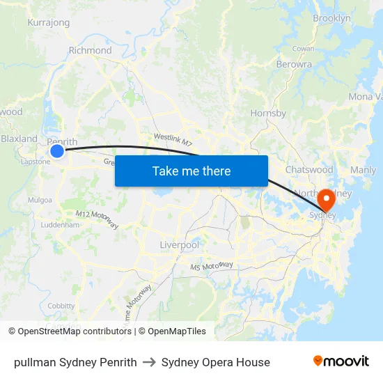 pullman Sydney Penrith to Sydney Opera House map
