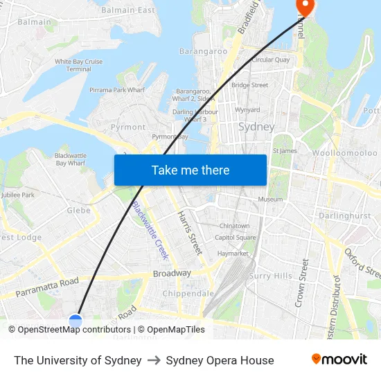 The University of Sydney to Sydney Opera House map