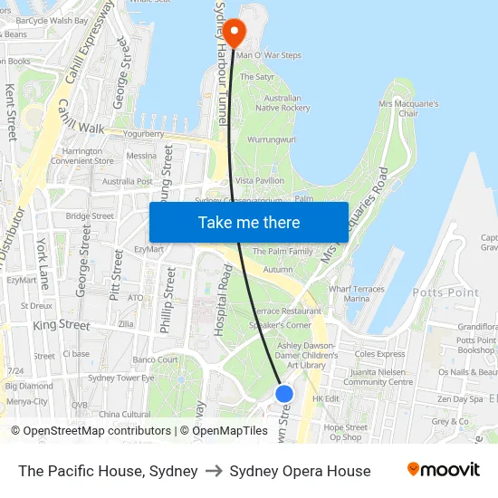 The Pacific House, Sydney to Sydney Opera House map