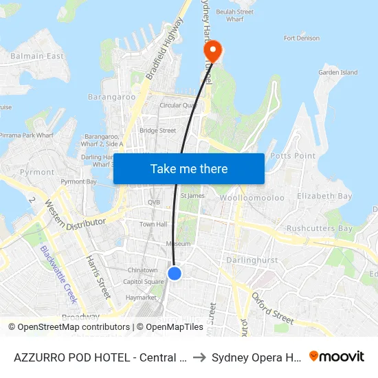 AZZURRO POD HOTEL - Central Sydney to Sydney Opera House map
