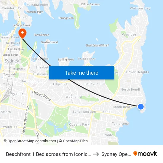 Beachfront 1 Bed across from iconic BONDI BEACH, Sydney to Sydney Opera House map