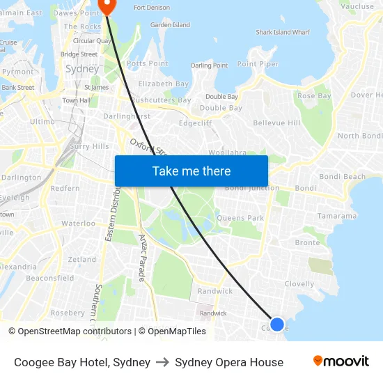 Coogee Bay Hotel, Sydney to Sydney Opera House map