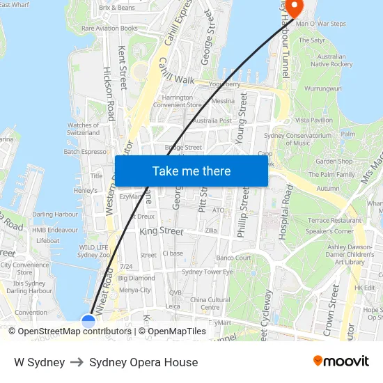 W Sydney to Sydney Opera House map