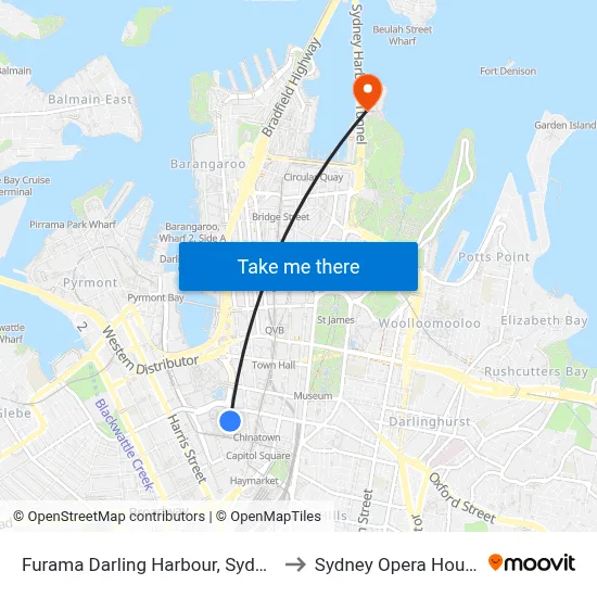 Furama Darling Harbour, Sydney to Sydney Opera House map