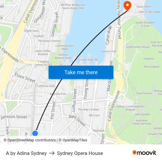A by Adina Sydney to Sydney Opera House map