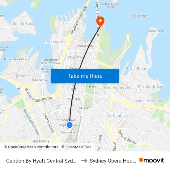 Caption By Hyatt Central Sydney to Sydney Opera House map