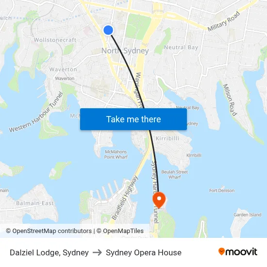 Dalziel Lodge, Sydney to Sydney Opera House map