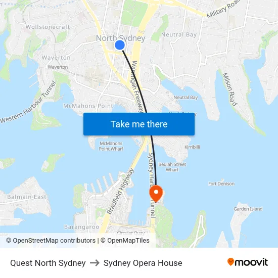Quest North Sydney to Sydney Opera House map