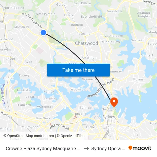 Crowne Plaza Sydney Macquarie Park by IHG to Sydney Opera House map