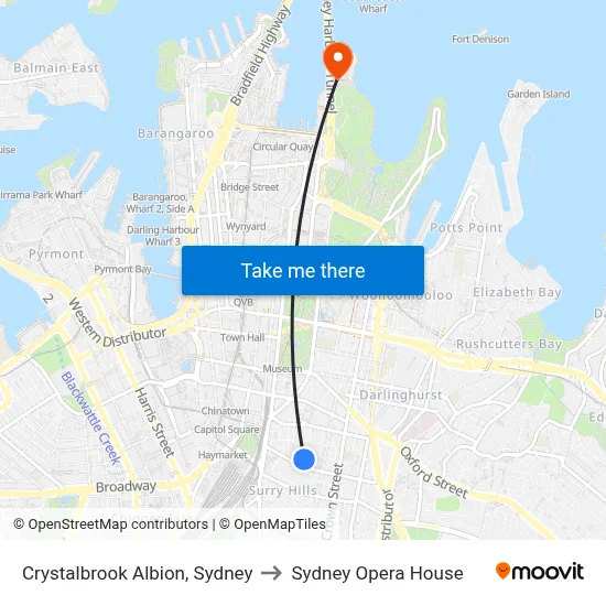 Crystalbrook Albion, Sydney to Sydney Opera House map