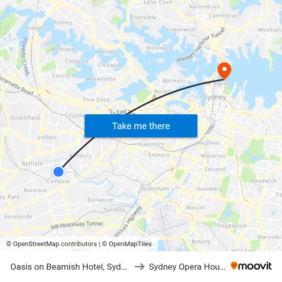Oasis on Beamish Hotel, Sydney to Sydney Opera House map