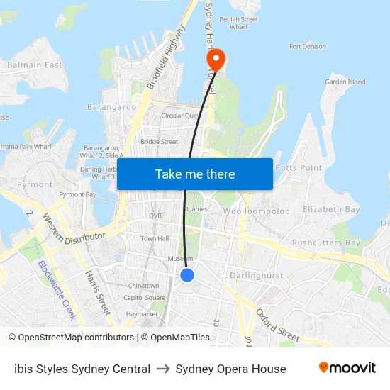 ibis Styles Sydney Central to Sydney Opera House map
