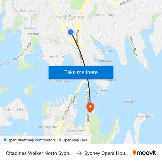 Citadines Walker North Sydney to Sydney Opera House map