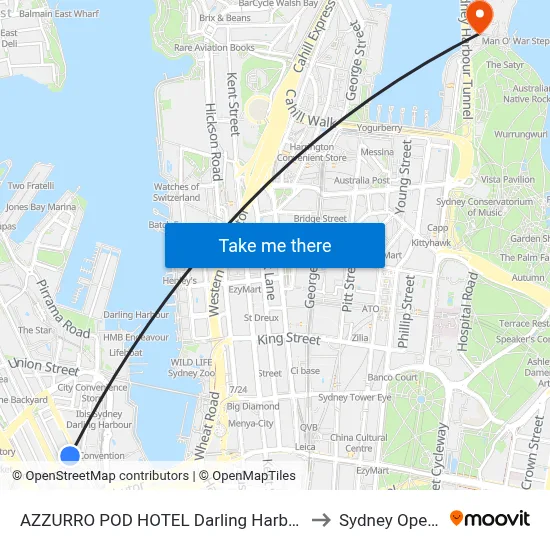 AZZURRO POD HOTEL Darling Harbour- Near ICC, Sydney to Sydney Opera House map