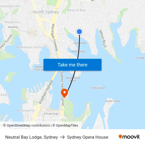 Neutral Bay Lodge, Sydney to Sydney Opera House map