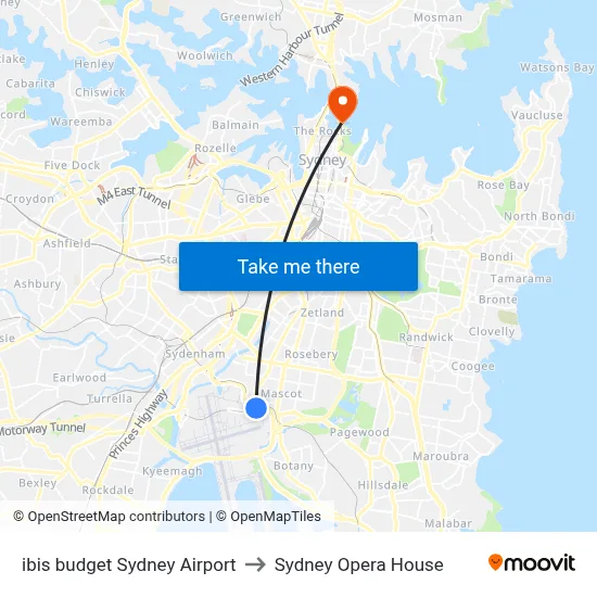 ibis budget Sydney Airport to Sydney Opera House map