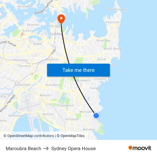 Maroubra Beach to Sydney Opera House map