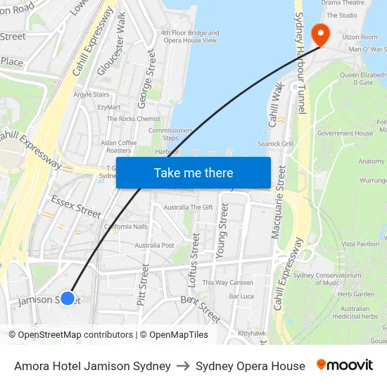 Amora Hotel Jamison Sydney to Sydney Opera House map