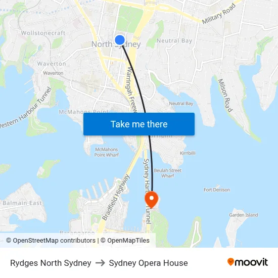 Rydges North Sydney to Sydney Opera House map