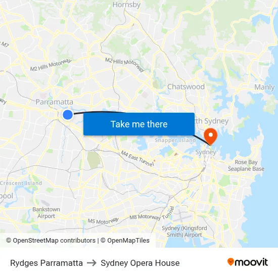 Rydges Parramatta to Sydney Opera House map