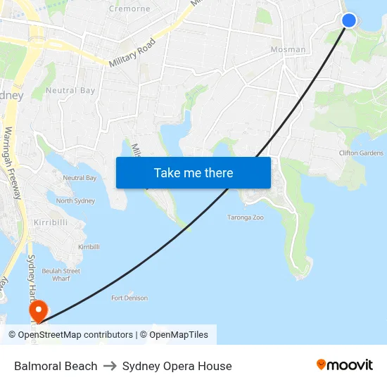 Balmoral Beach to Sydney Opera House map