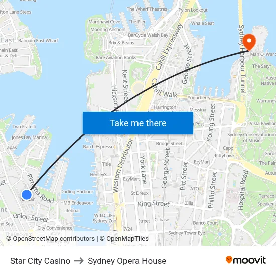 Star City Casino to Sydney Opera House map