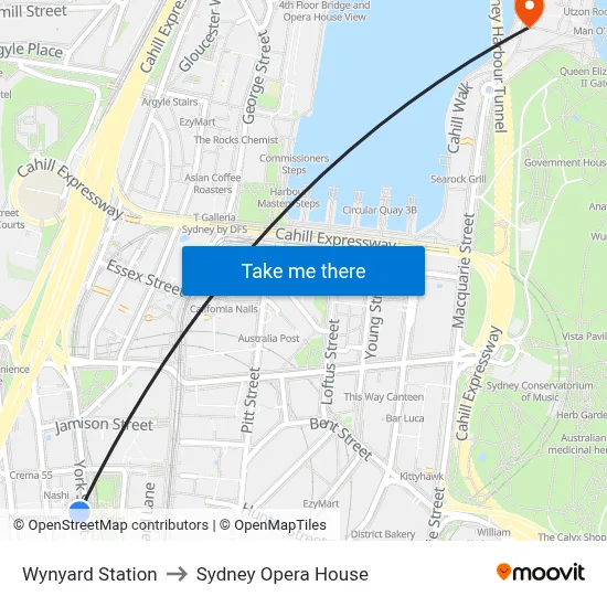 Wynyard Station to Sydney Opera House map