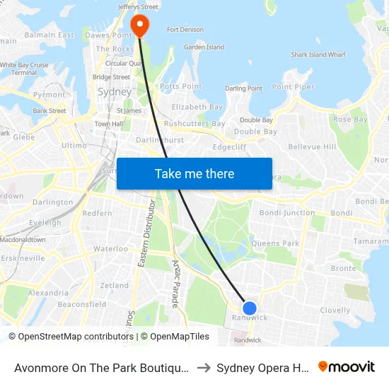 Avonmore On The Park Boutique Hotel to Sydney Opera House map