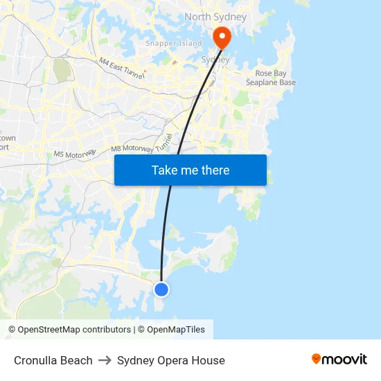 Cronulla Beach to Sydney Opera House map