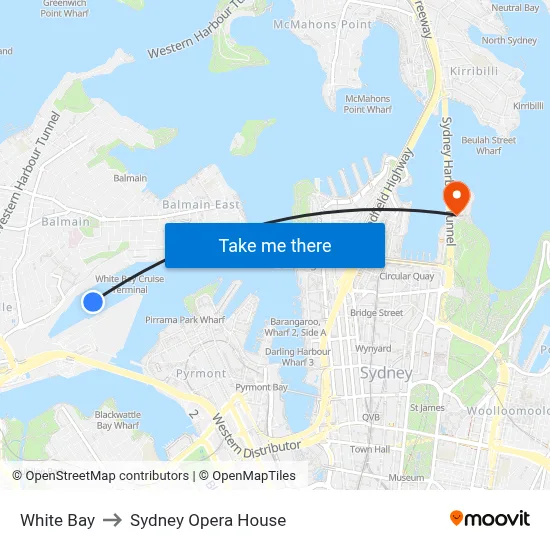 White Bay to Sydney Opera House map