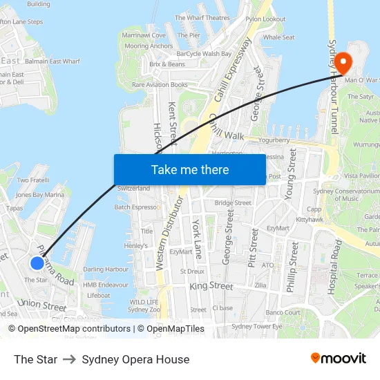 The Star to Sydney Opera House map