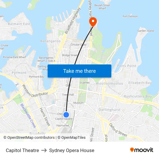 Capitol Theatre to Sydney Opera House map