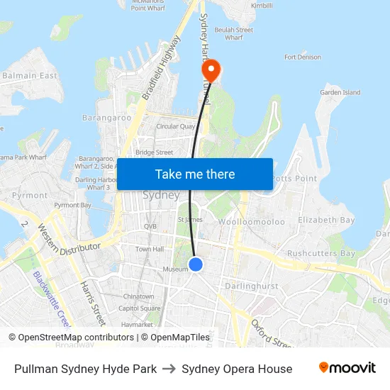 Pullman Sydney Hyde Park to Sydney Opera House map
