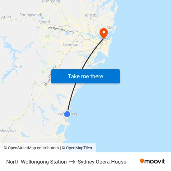 North Wollongong Station to Sydney Opera House map