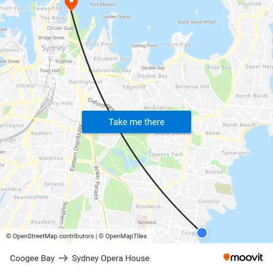 Coogee Bay to Sydney Opera House map